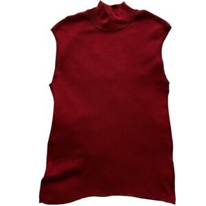 Women’s Sleeveless Red Silk Blend Turtleneck Top Size XL
